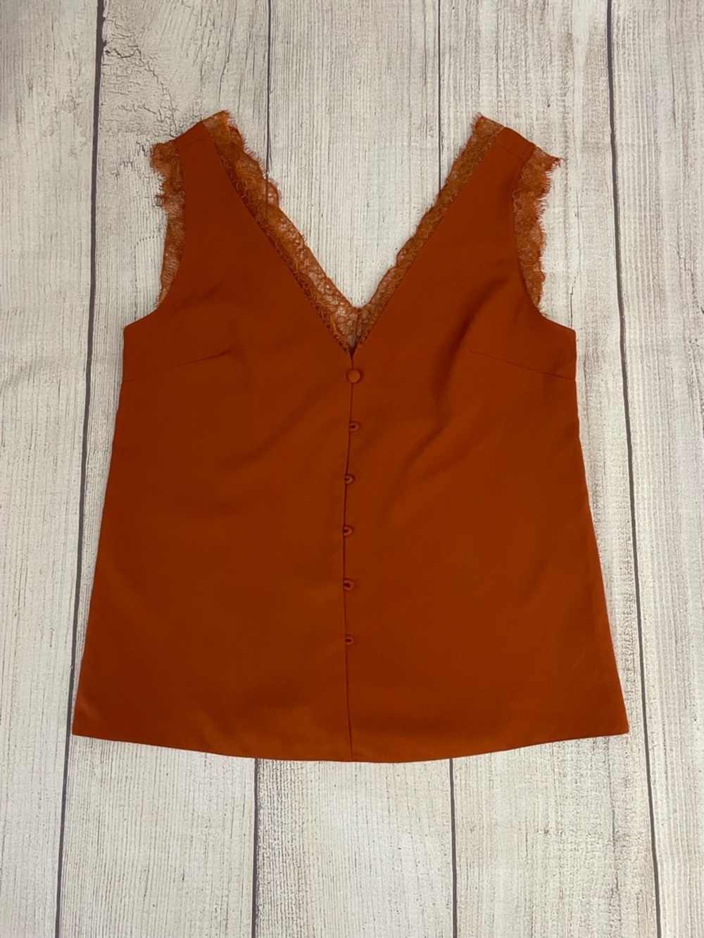 ABOUND Women’s Lace Trim Rust Colored V-Neck Button Front Sleeveless Top Size Sm